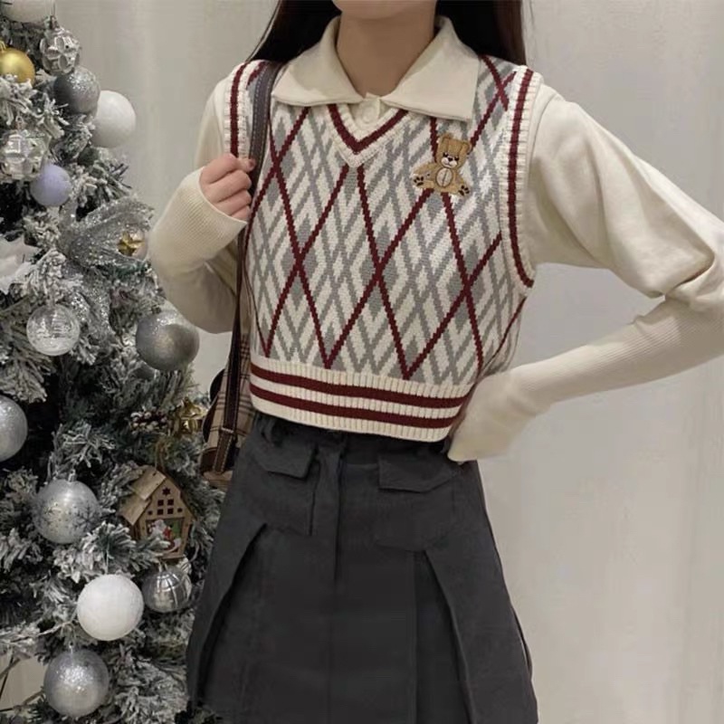 MM407 Áo gile len nữ Teddy bear Hàn Quốc