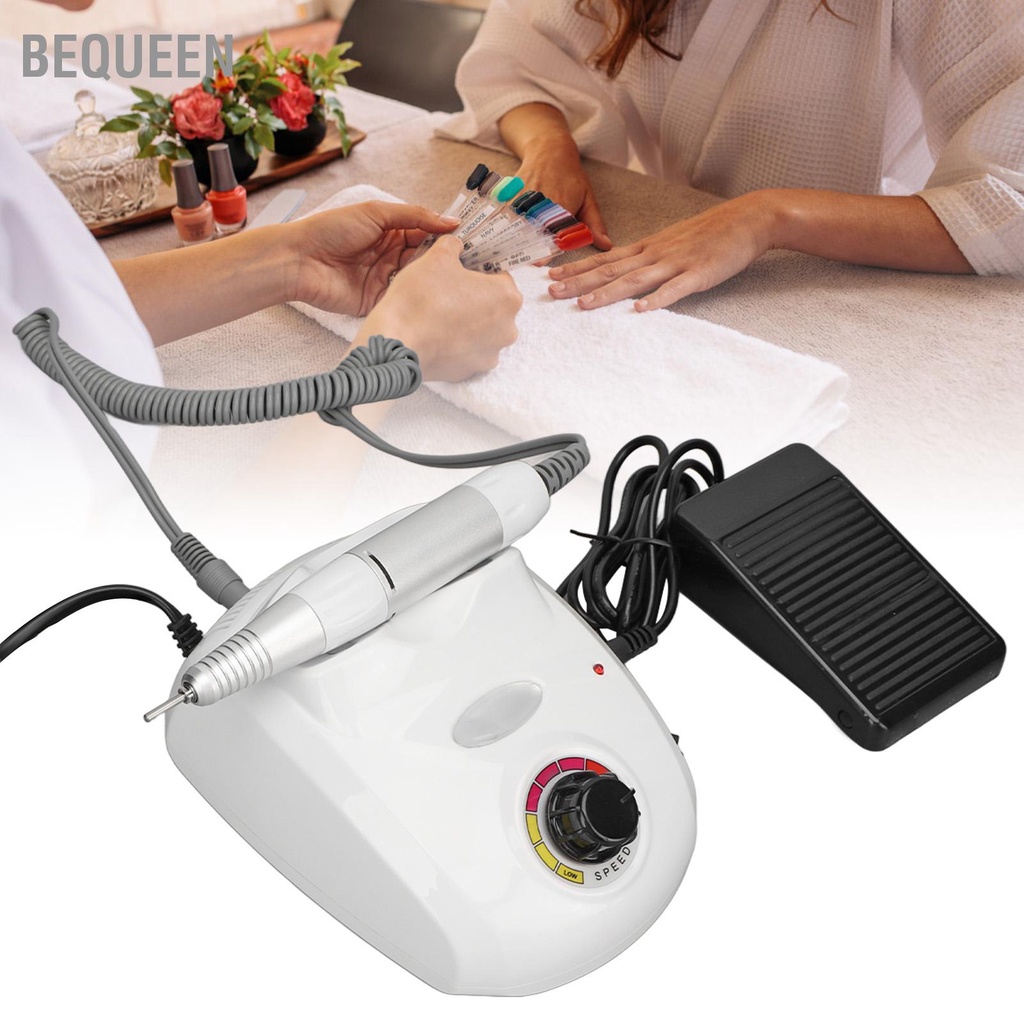 Bequeen Máy mài móng tay chạy điện 30000RPM Bộ giũa có thể điều chỉnh với bàn đạp chân 100‑240V