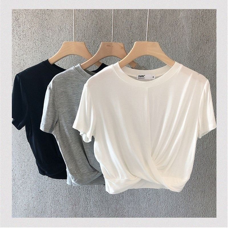 Áo Thun Thể Thao Ngắn Tay Dáng Ôm Mỏng Xếp Ly Thời Trang Mùa Hè Cho Nữ