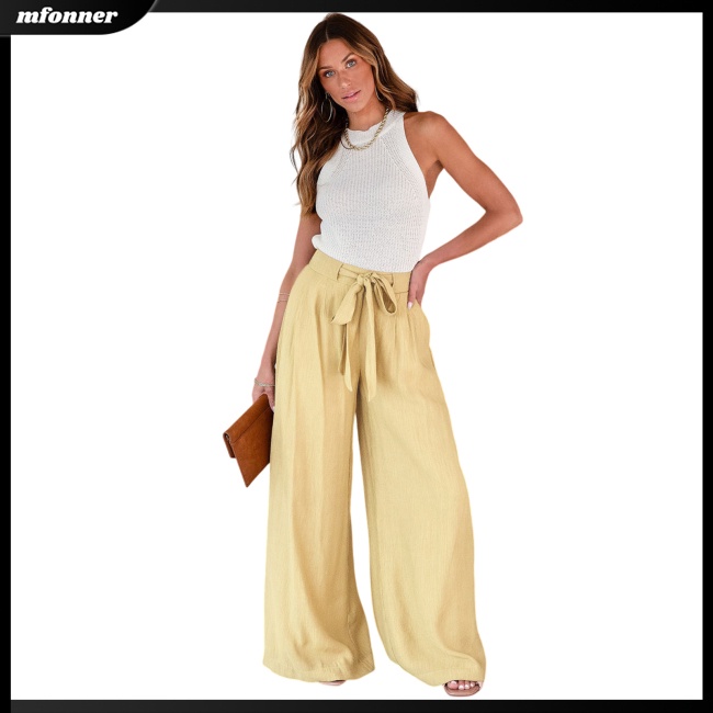 Quần Ống Rộng Lưng Cao Có Túi Thoáng Khí Thanh Lịch Dành Cho Nữ