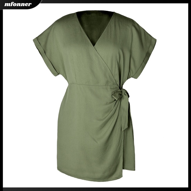 Áo liền quần Ngắn Tay Cổ Chữ V Màu Sắc Thanh Lịch Cho Nữ