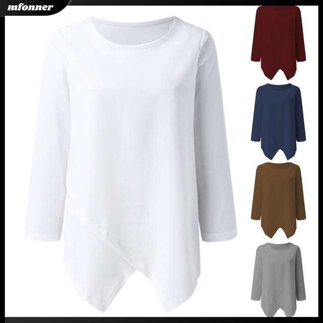 Áo Thun Cotton Lanh Tay Dài Cổ Tròn Màu Sắc Đơn Giản Thanh Lịch Dành Cho Nữ