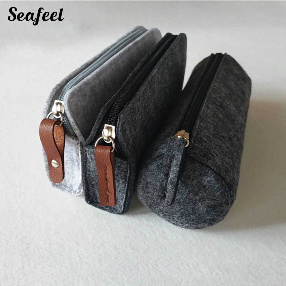 Túi Đựng Bút / Mỹ Phẩm Bằng Vải Nỉ Có Khóa Kéo Đơn Giản Xinh Xắn