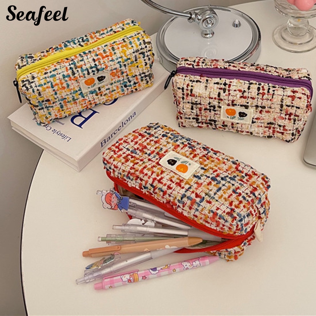 Túi Đựng Bút Bằng Polyester Chống Bụi Sức Chứa Lớn In Họa Tiết Hoa Có Khóa Kéo Cho Nữ