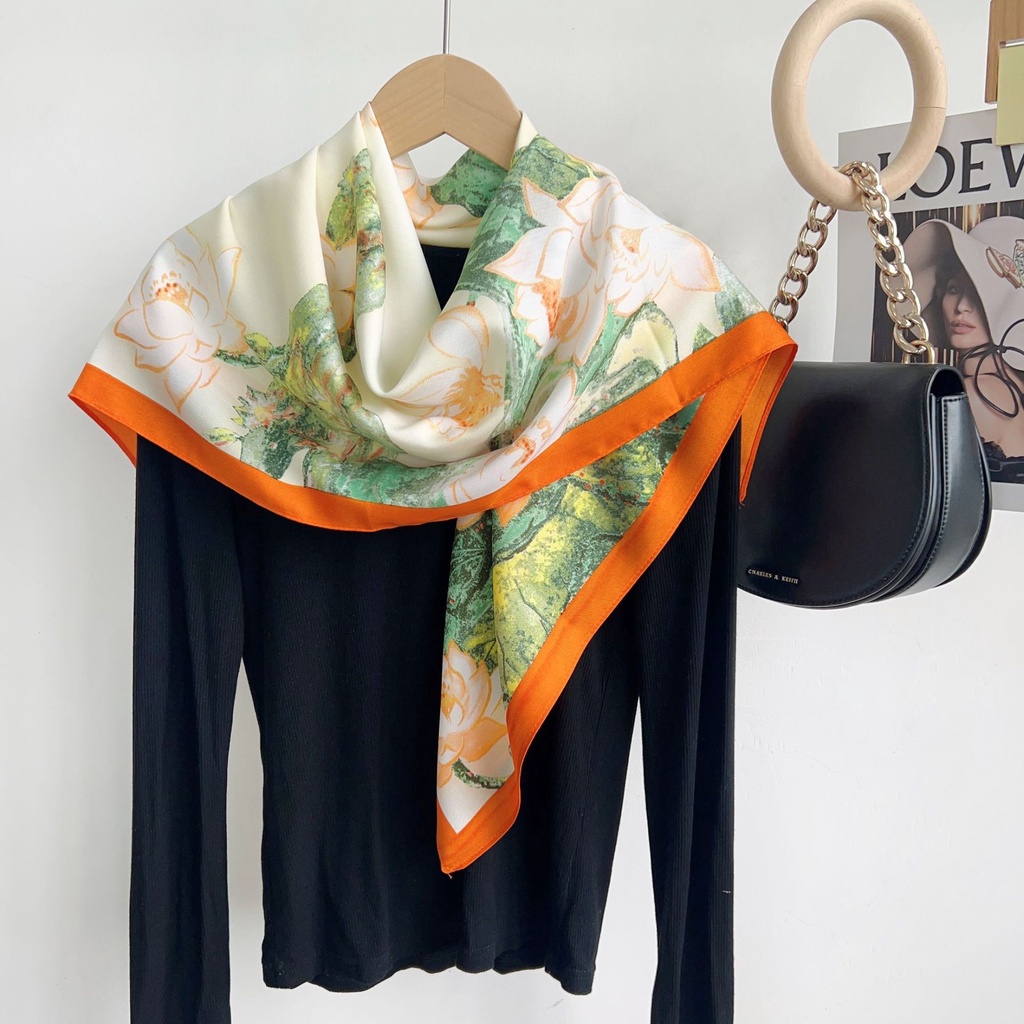 Khăn Choàng Cổ Hình Vuông Cỡ Lớn Bằng Lụa Mềm Mại In Họa Tiết Nghệ Thuật Thời Trang Chống Nắng Dễ Phối Đồ