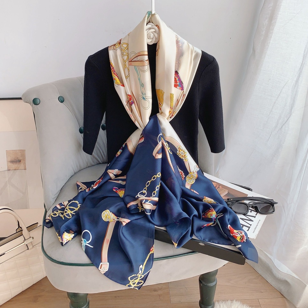 Khăn Quàng Cổ Chống Nắng Bằng Lụa Mỏng In Họa Tiết Thời Trang Phong Cách Hàn Quốc Cho Nữ