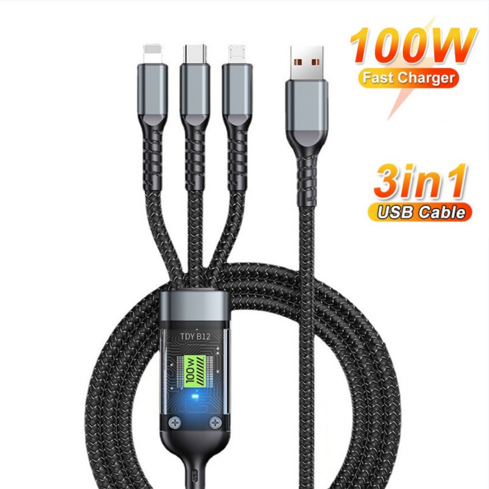 Dây Cáp Sạc 3 Trong 1 USB Loại C 100W Micro USB Type C Cho Samsung Xiaomi