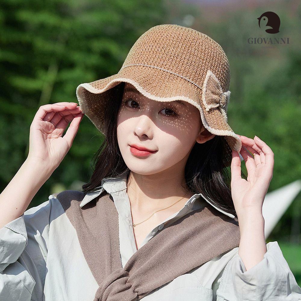 Mũ Tai Bèo Dệt Kim Vành Gợn Sóng Màu Sắc Trơn Chống Tia UV