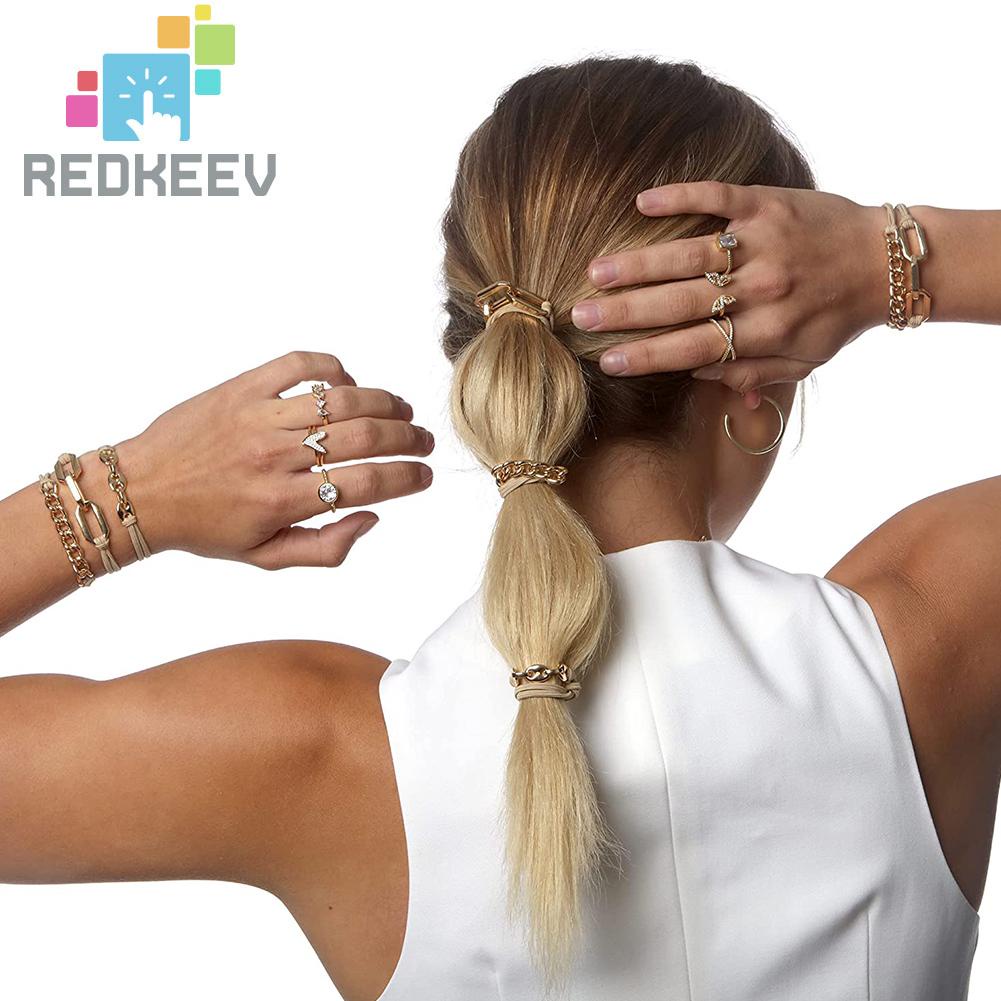 Set 3 Dây Cột Tóc Co Giãn 2 Trong 1 Thời Trang Cho Nữ