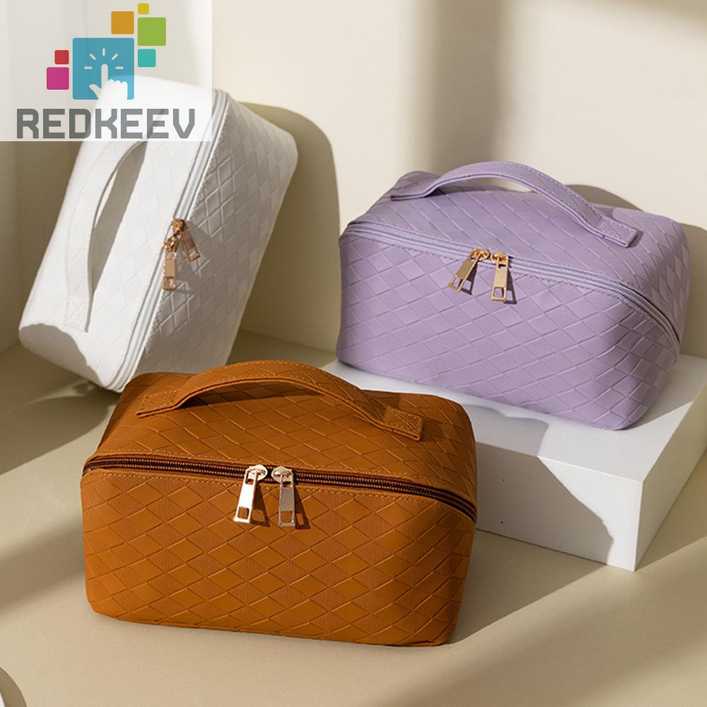 Túi Đựng Mỹ Phẩm Bằng PU Sức Chứa Lớn Họa Tiết Sọc Caro Tiện Dụng Cho Nữ