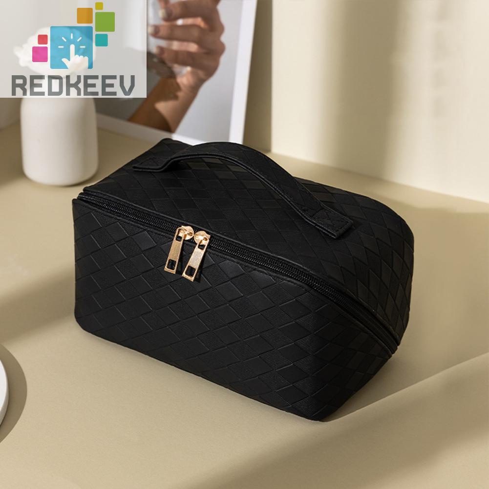 Túi Đựng Mỹ Phẩm Bằng PU Sức Chứa Lớn Họa Tiết Sọc Caro Tiện Dụng Cho Nữ