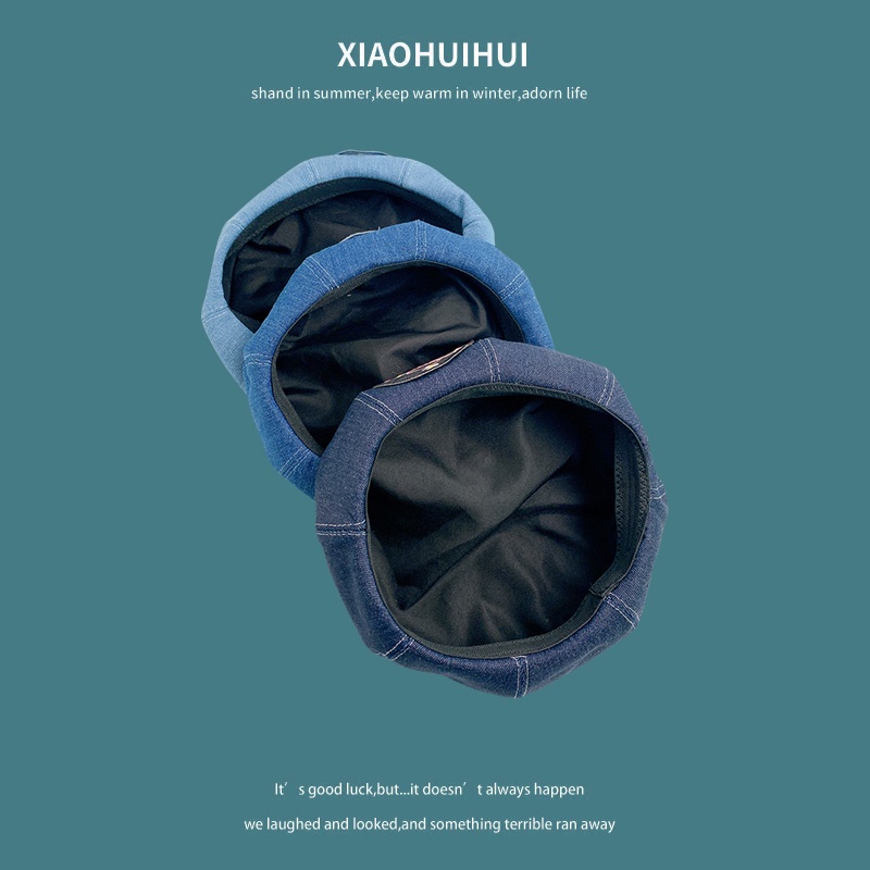 Mũ Beret Denim Mỏng Thêu Hình Trái Tim Phong Cách Hàn Quốc Ngọt Ngào Cho Nữ