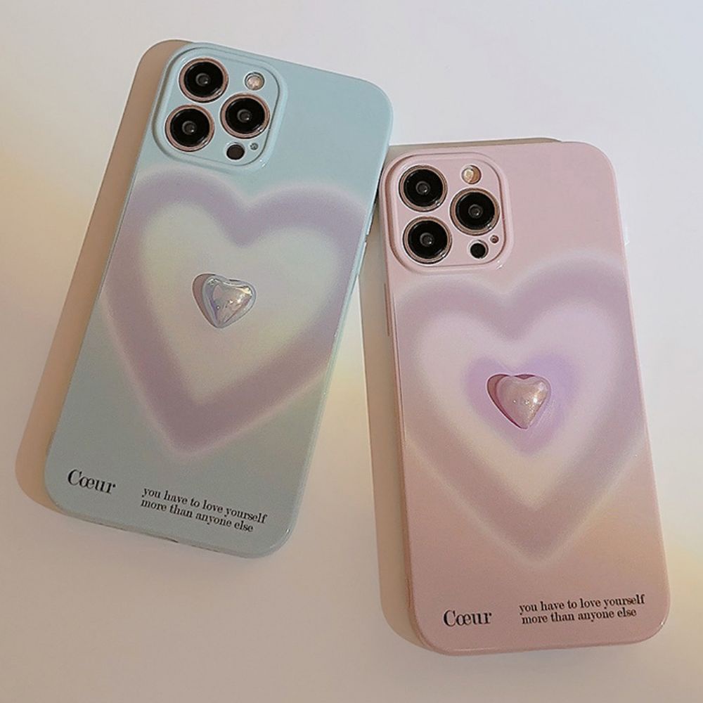 Ốp Điện Thoại TPU Mềm Chống Sốc Mạ Điện Họa Tiết Trái Tim 3D Màu Gradient Cho IPhone 11 12 13 14 Pro Max