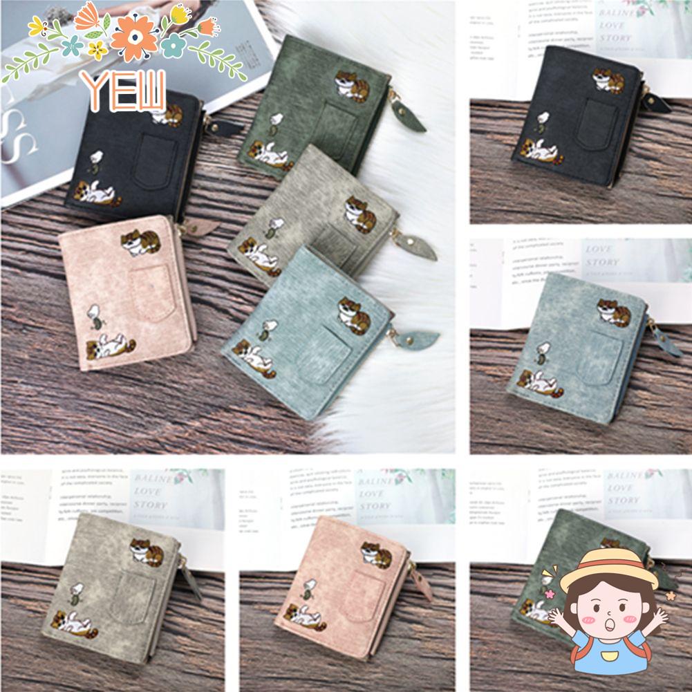 Ví Ngắn Bằng Da PU Họa Tiết Thêu Nhiều Ngăn Đựng Thẻ Tiện Dụng Giá Đỡ