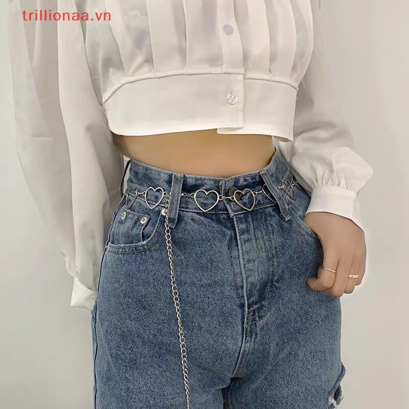 Thắt Lưng Dây Xích 100cm Họa Tiết Trái Tim Rỗng Phong Cách Hip Hop Thời Trang Cho Nữ