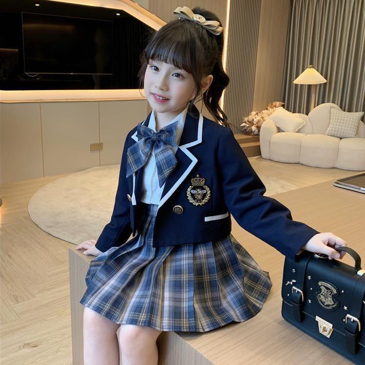 Bộ Đồng Phục Áo Sơ Mi + Chân Váy Xếp Ly Phong Cách Preppy Thời Trang Mùa Thu 2022 Mới Cho Bé Gái