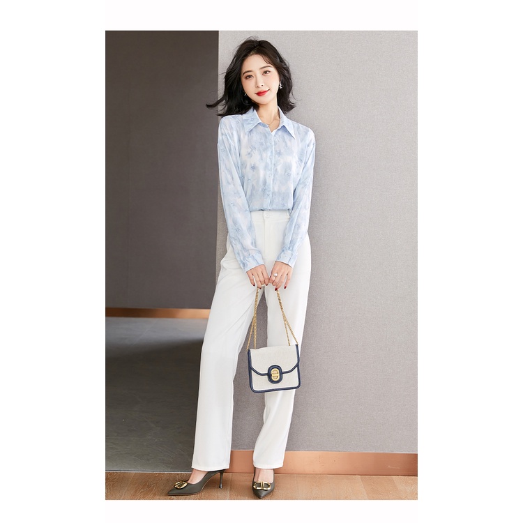 Áo Sơ Mi Chiffon Tay Dài Dáng Rộng In Hoa Màu Sắc Đơn Giản Thời Trang Mùa Thu Cao Cấp Cho Nữ