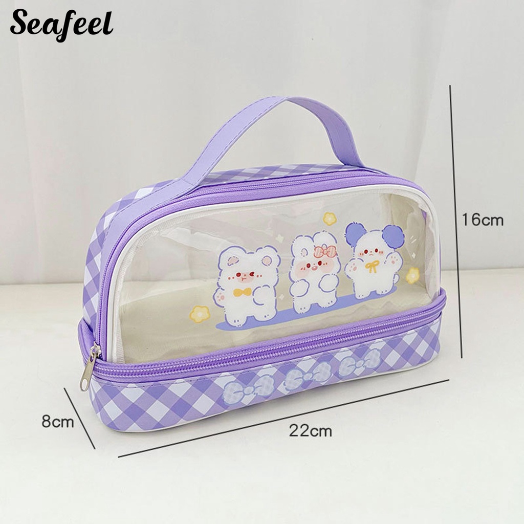 Túi Đựng Bút Bằng Da Sức Chứa Lớn Họa Tiết Hoạt Hình Có Thể Nhìn Thấy