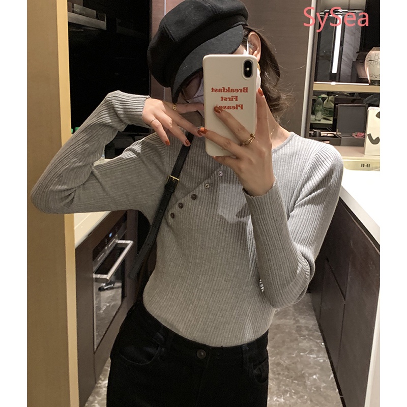 Áo Dệt Kim Tay Dài Dáng Ôm Phong Cách Thời Trang Hàn Quốc Dành Cho Nữ