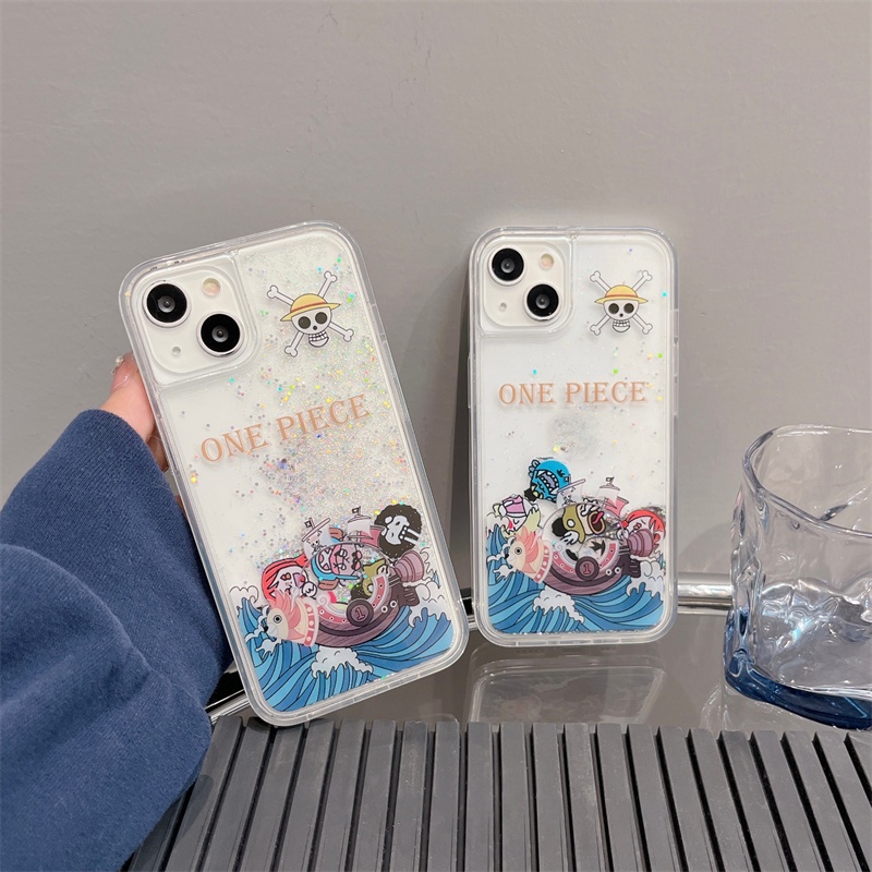 Ốp Điện Thoại Cát Chảy Trong Suốt In Hoạt Hình One Piece Cho iPhone 14 Pro Max / 14 Pro / 13 Pro Max / 12 Pro Max / 11 Pro Max