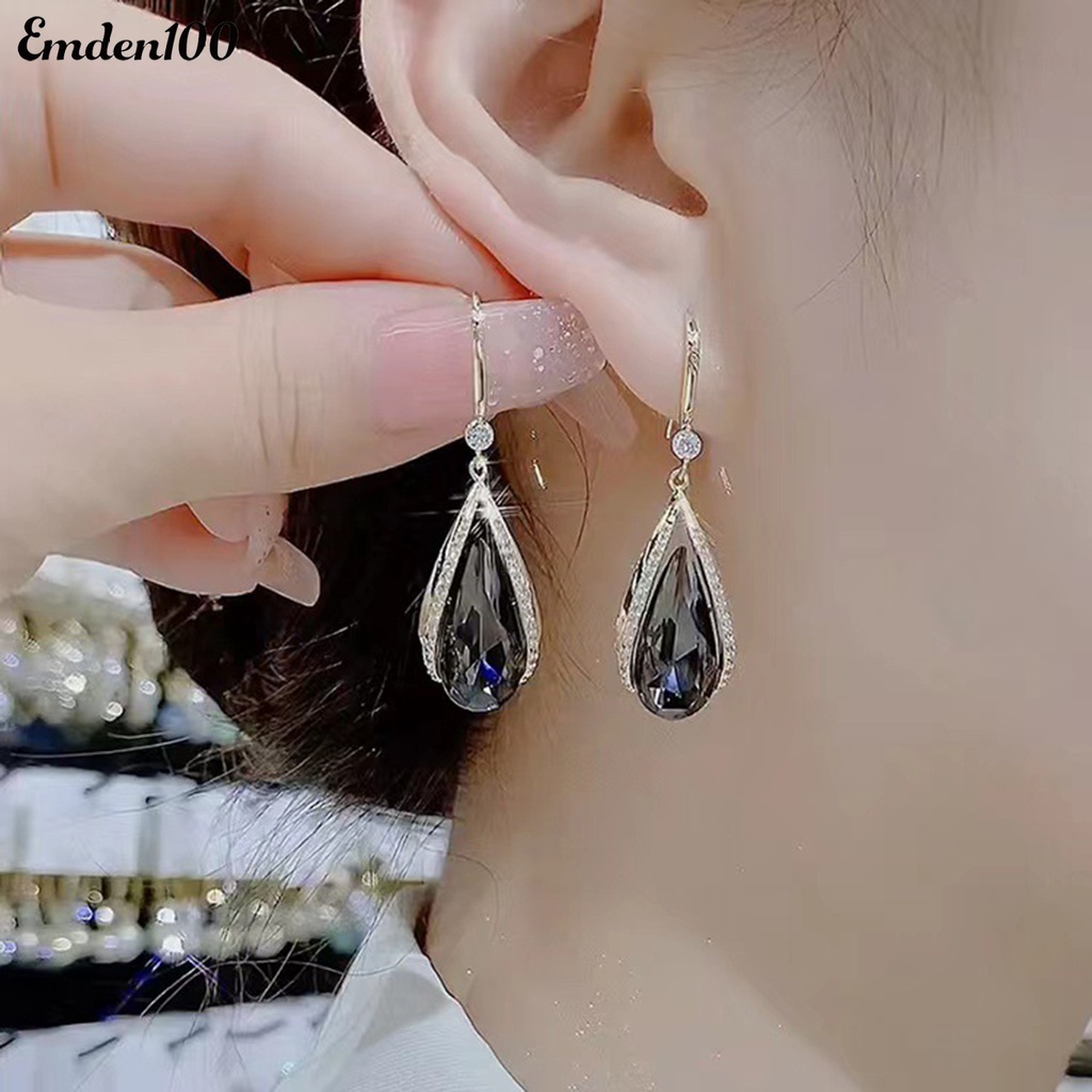 1 Đôi Bông Tai Đính Đá Hình Giọt Nước Thời Trang