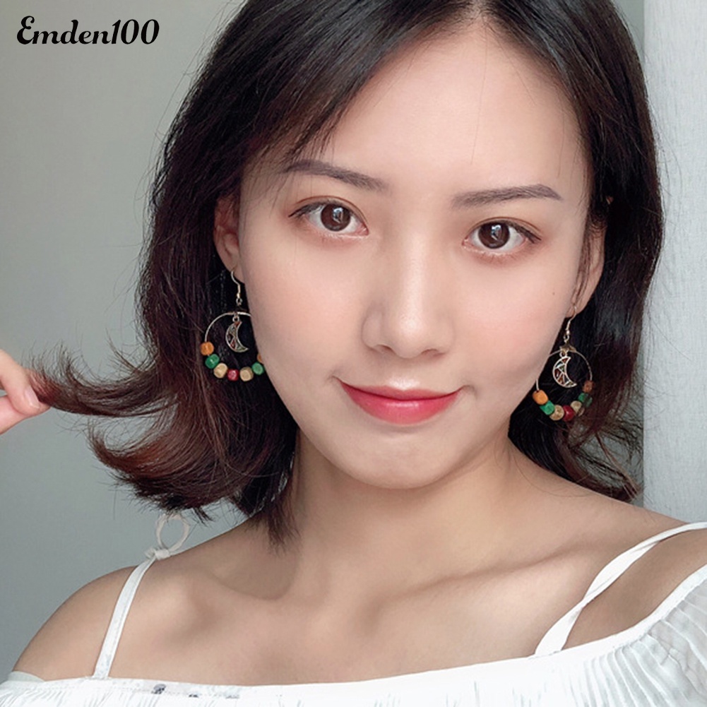 Đôi Khuyên Tai Dài Bản Tròn Gắn Mặt Trăng Thời Trang Cho Nữ