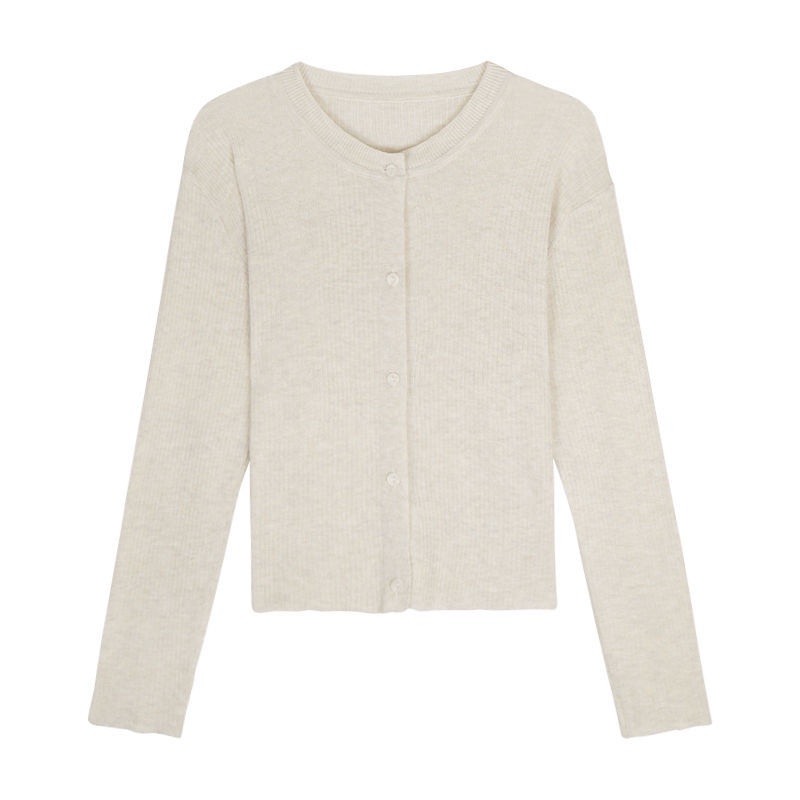 Áo Cardigan Dệt Kim Tay Dài Dáng Rộng Cổ Tròn Họa Tiết Kẻ Sọc Màu Trắng Phong Cách Hàn Quốc Thời Trang Mới Cho Nữ