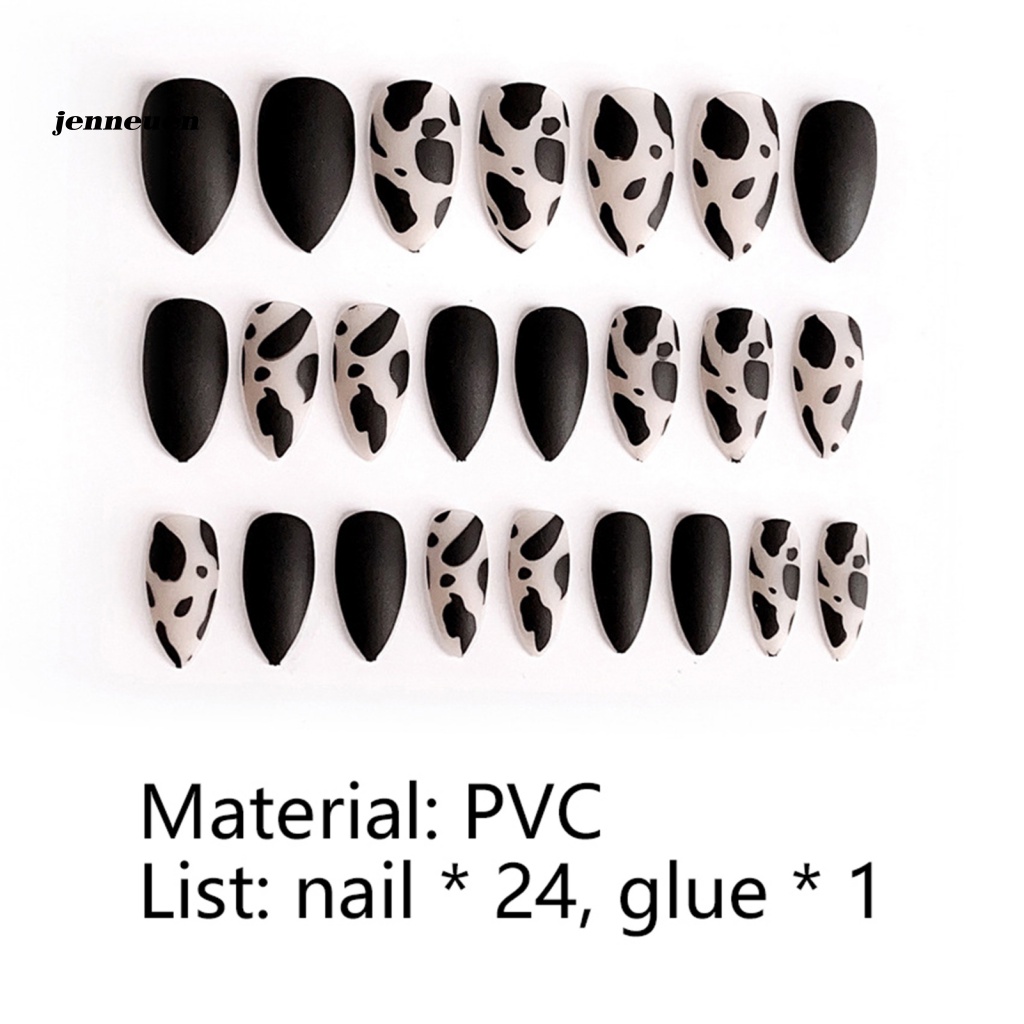 Bộ 24 Móng Tay Giả Họa Tiết Bò Sữa Dễ Thương Dùng Trang Trí Nghệ Thuật