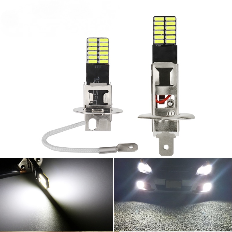 Set 2 Đèn Pha H1 H3 24smd 3014 6000K H1 H3 12V Ánh Sáng Trắng Dành Cho Ô Tô