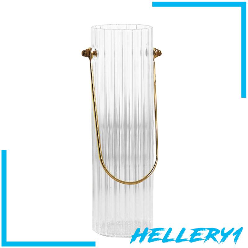 Bình Hoa Thủy Tinh Trong Suốt Hình Trụ Với Tay Cầm Kim Loại Chắc Chắn