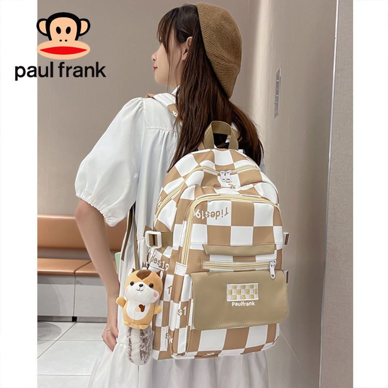 High-looking checkerboard schoolbag female junior high school students large capacity niche design college students' backpack