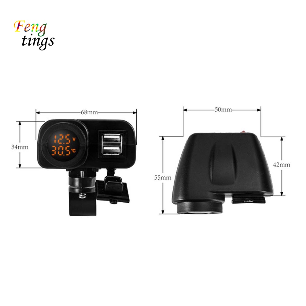 Bộ Sạc USB Kép Có Màn Hình LED Kỹ Thuật Số Hiển Thị Nhiệt Kế Cho Xe Máy