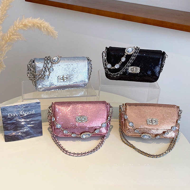 Túi Xách Đeo Vai Hình Vuông Cỡ Nhỏ Đính Kim Tuyến Lấp Lánh Phong Cách Thời Trang Mới 2023