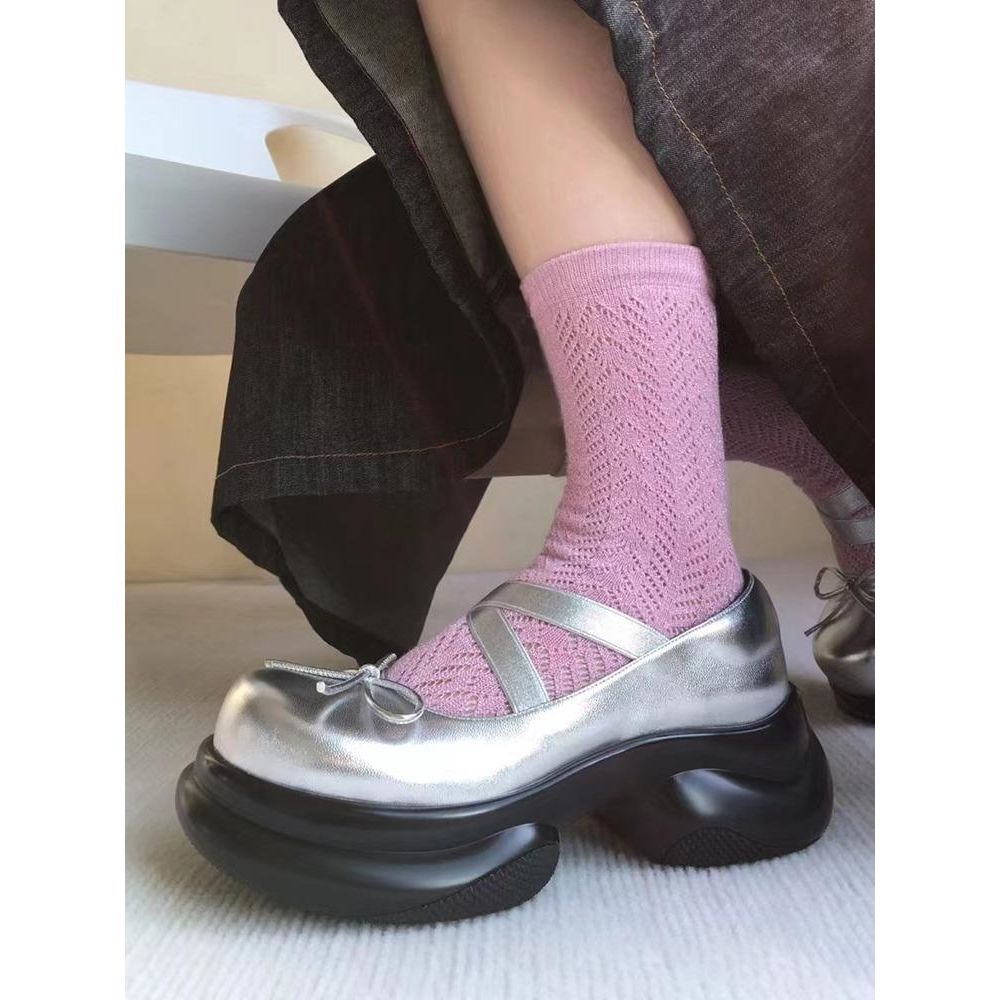 ZTAIXIELUA Giày Búp Bê Da Đế Dày Thắt Nơ Phong Cách Mary Jane Dành Cho Nữ