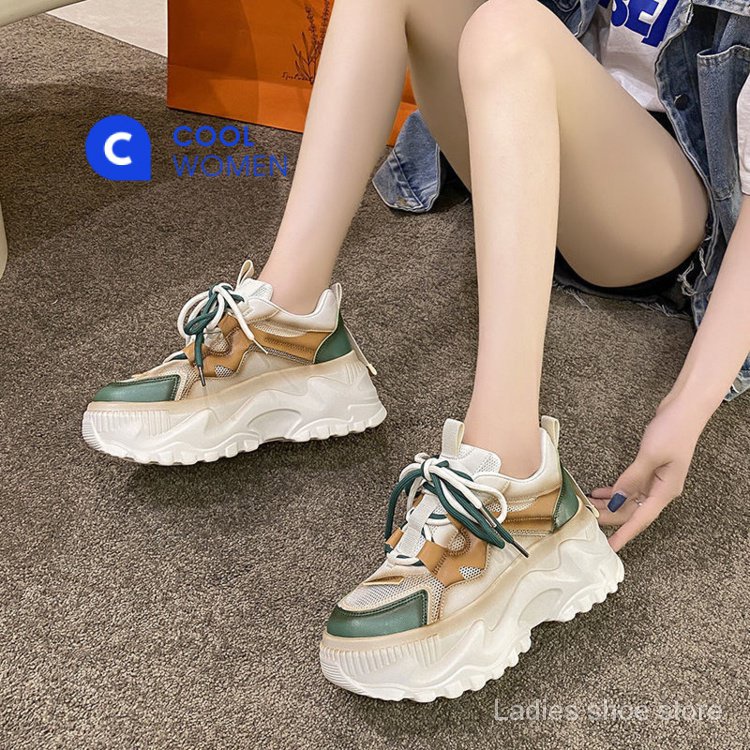 Giày Thể Thao Cao Su Đế Dày 6-8cm Phối Lưới Mũi Tròn Phong Cách Mới 2023 Cho Nữ