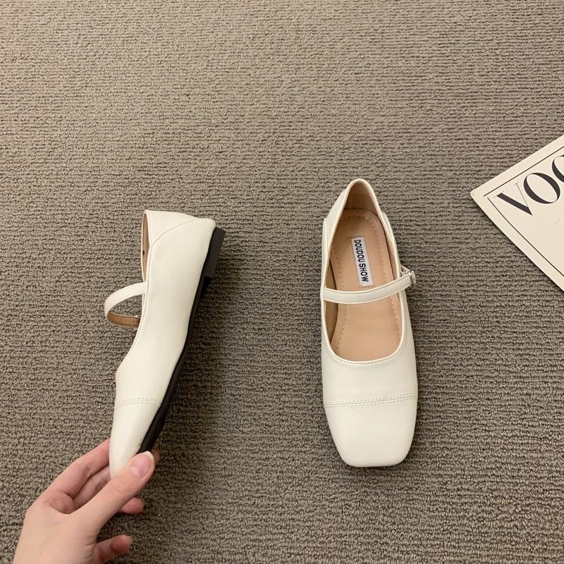 Giày Búp Bê Da Đế Bằng Phong Cách Mary Jane Cho Nữ