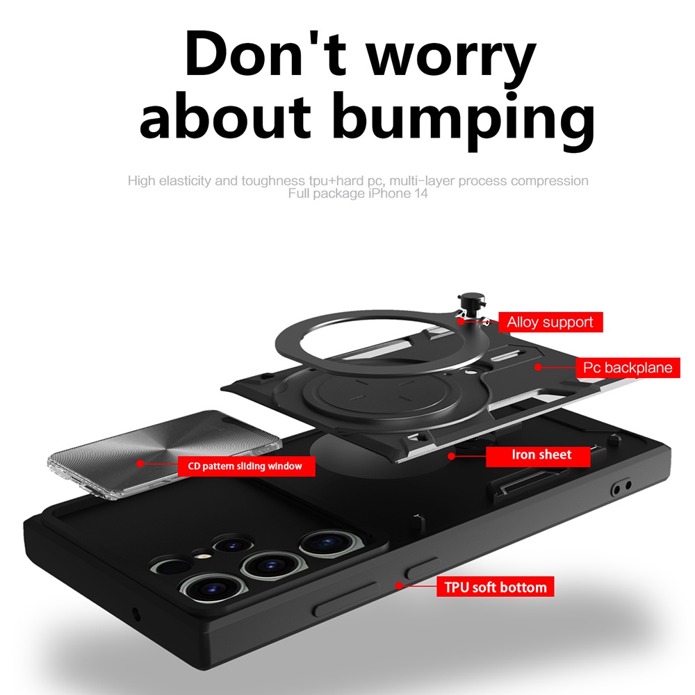 Ốp Điện Thoại Có Vòng Trượt Bảo Vệ Camera Cho Samsung Galaxy S23 S22 S21 Note 20 Ultra 5G