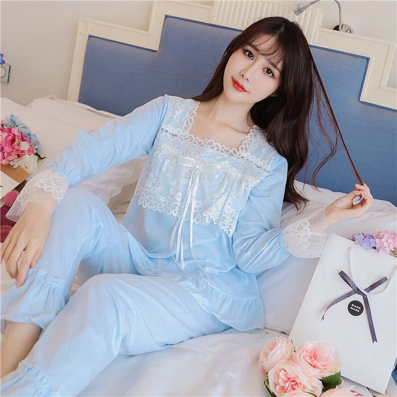 Bộ Đồ Ngủ Dài Tay Phong Cách Công Chúa Thời Trang Xuân Thu 2023 Cho Nữ