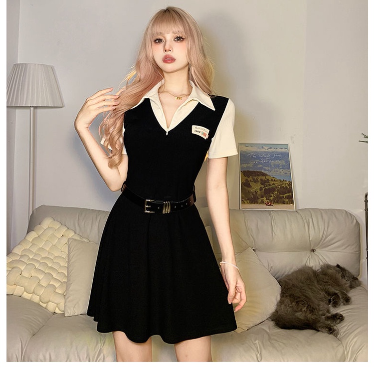 Đầm Chữ A Ngắn Tay Phong Cách Preppy Mỹ Quyến Rũ Cho Nữ