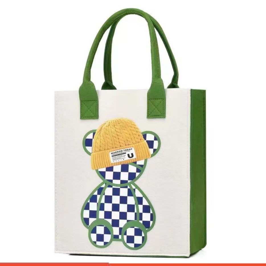 Túi xách - Túi Tote Vải Nỉ Kích Thước 30x26x10 Họa Tiết Gấu Dâu Lotso Hoạt Hình, Dùng Đi Học, Du Lịch