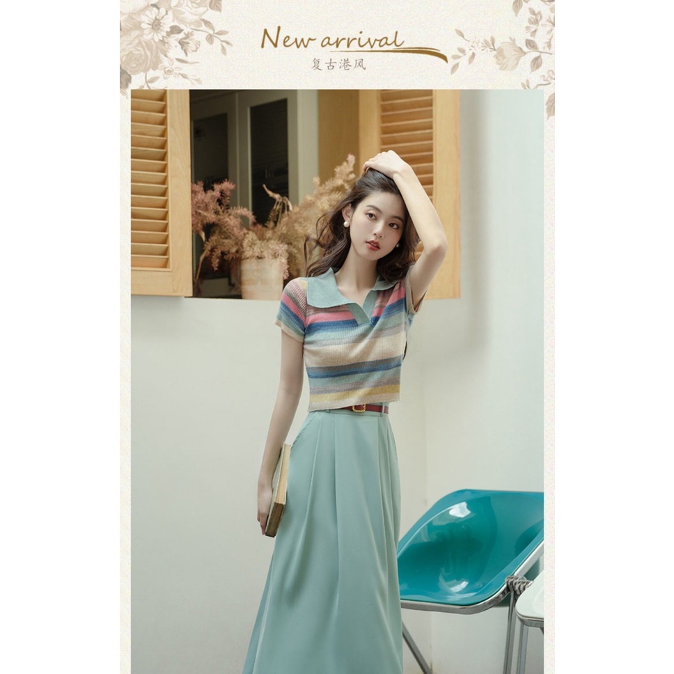 Set Áo Thun Ngắn Tay + Chân Váy Dài Thời Trang Nữ