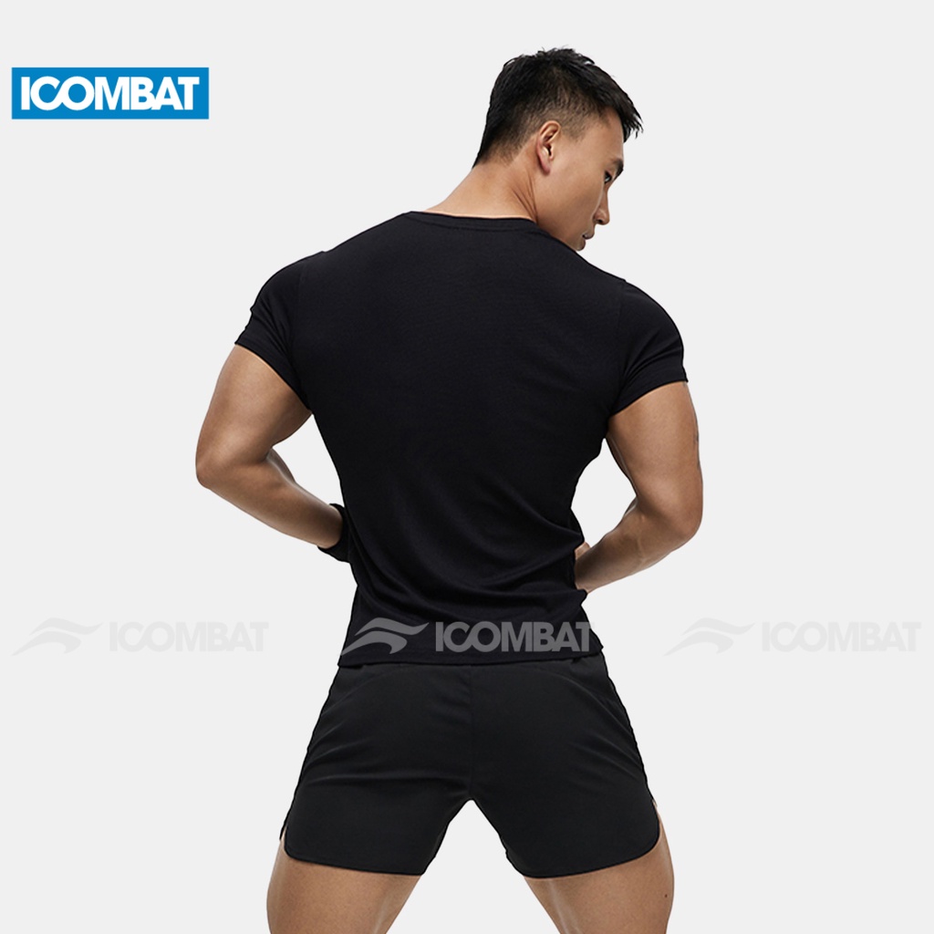 Áo thun gân nam ICOMBAT CoolMax™ sợi gân trơn thể thao ôm body mềm mịn cổ tròn form slimfit - AO10