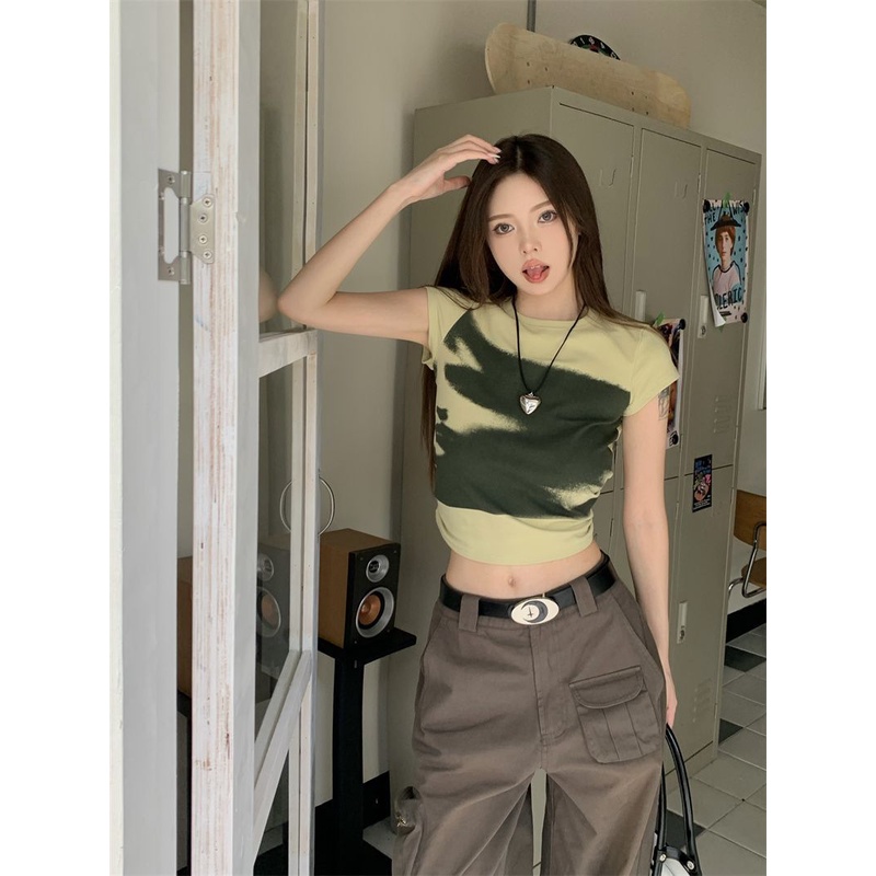 JINSHIHUI  áo croptop Áo Thun nữ baby tee Thiết kế ít eo slim hottie 2023 NEW Cái mới Đẹp ins fashion A99J2Z8 36Z230909