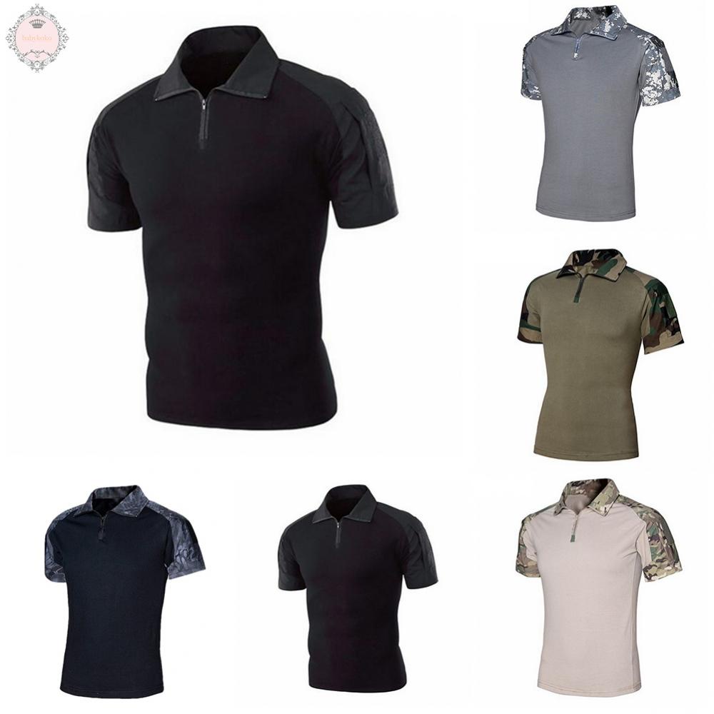 Men Tops Soft Tee Turn-down Collar Zip Up Blouse Breathable Camouflage