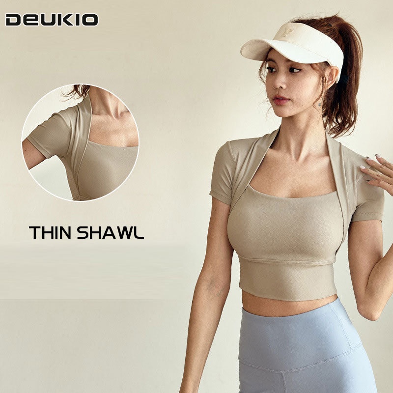 Deukio Áo Thun yoga Tay Ngắn Dáng Ôm Co Giãn Tốt Nhanh Khô Thời Trang Quyến Rũ Cho Nữ