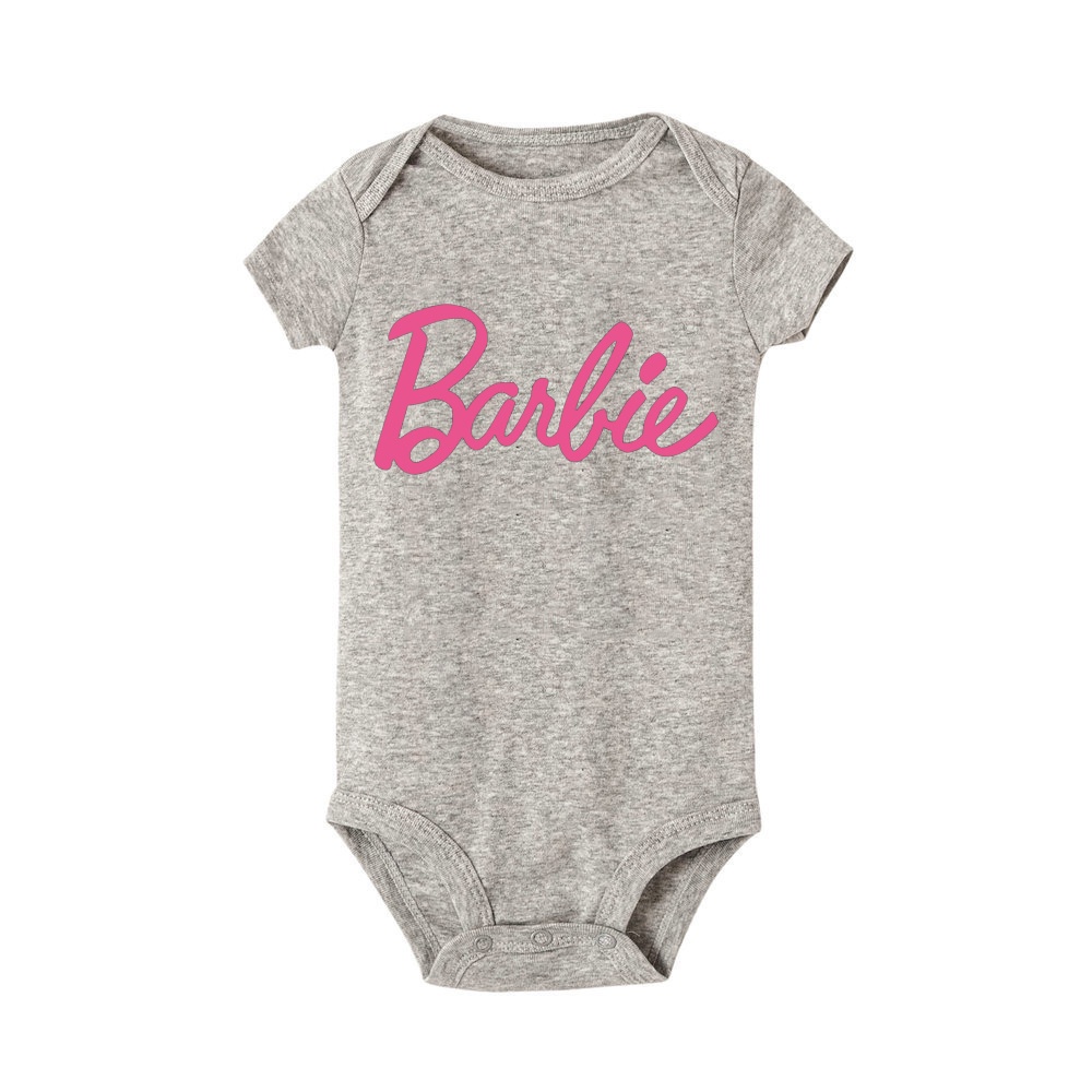 Áo Liền Quần Ngắn Tay In Chữ barbie Cho Bé Gái Sơ Sinh
