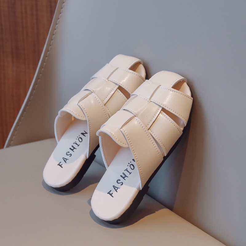 Dép Đi Biển Đế Phẳng Chống Trượt Mềm Mại Màu Đen / Be Thời Trang Mùa Hè Cho Bé Gái