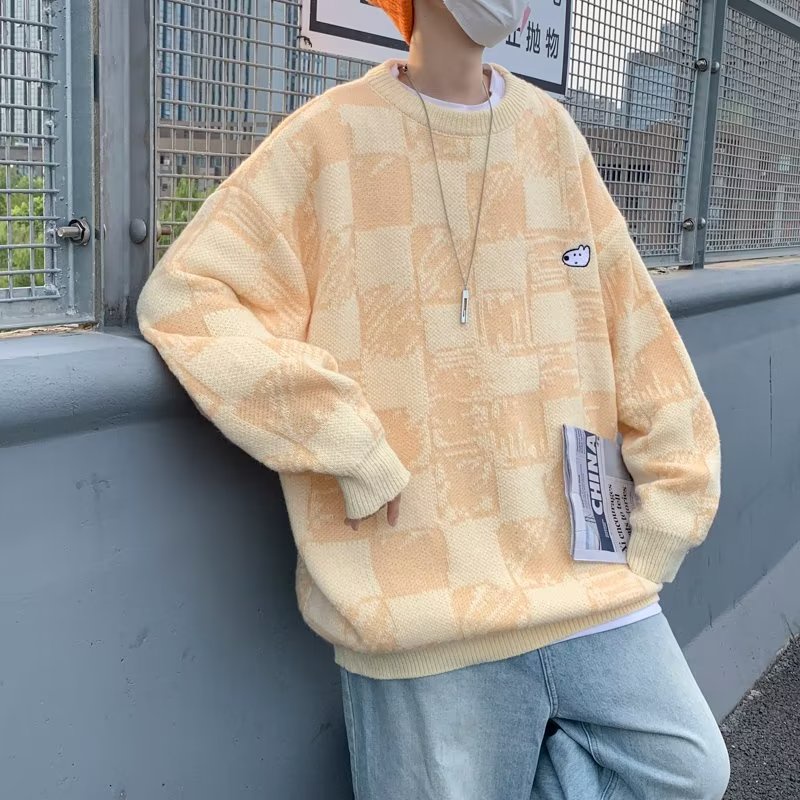 Áo Sweater Dệt Kim Dáng Rộng Thêu Họa Tiết Hoạt Hình Kiểu Nhật Bản Thời Trang Thu Đông Cho Nam