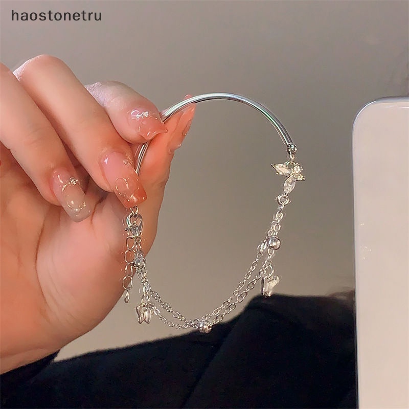 Ru Vòng Tay Nhiều Lớp Màu Bạc Zircon Hình Bướm Lấp Lánh Thời Trang Cho Nữ