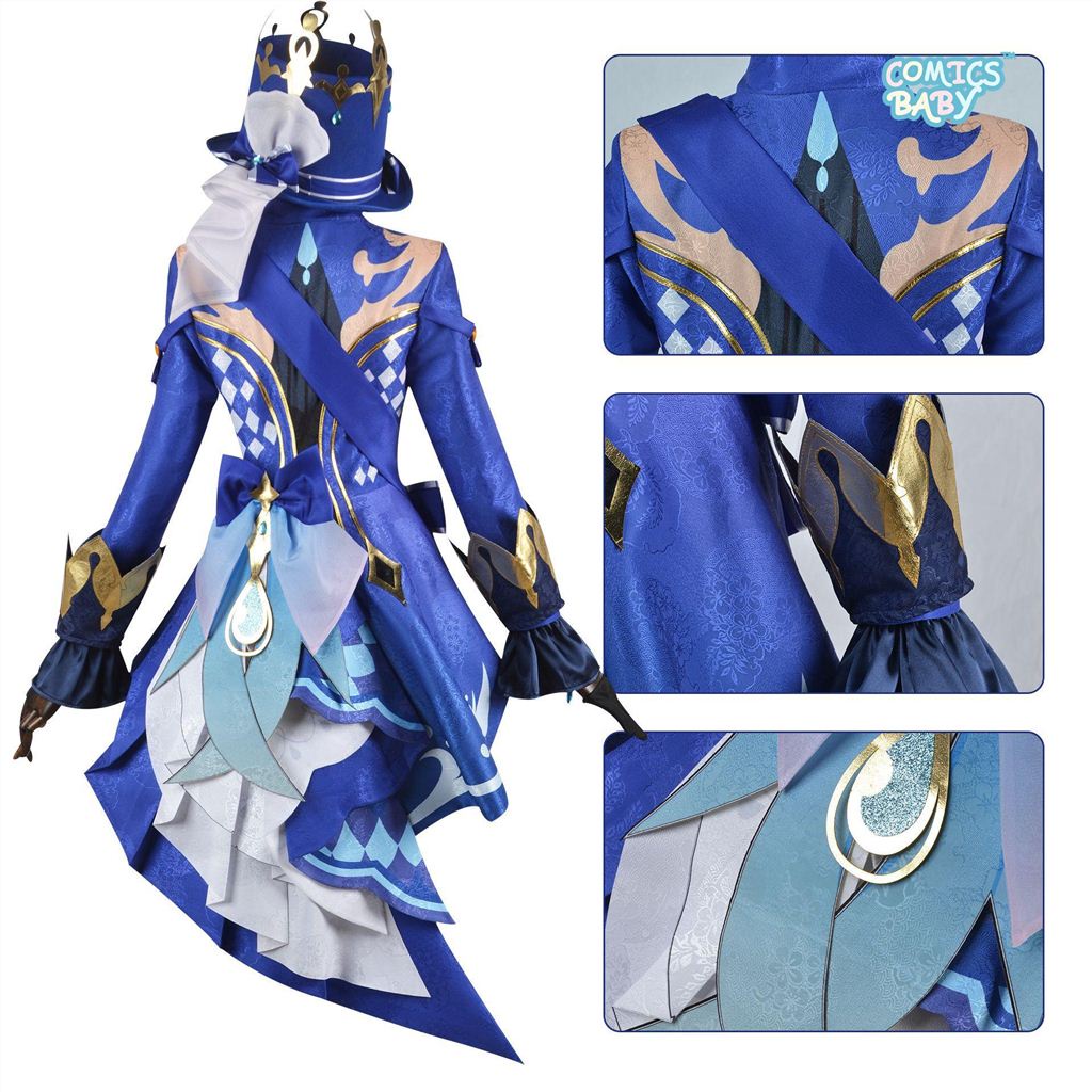 Genshin Impact Fontaine furina Focalors Cosplay Costume Plus Size New Character Dressing Anime Show Clothing Full Set With Hat Patterned Fabrics Uniform Wig